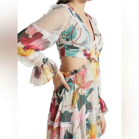 PAT BO HIBISCUS LACE TRIM CUT OUT MAXI DRESS IN VANILLA NWT SIZE 10 RARE - Picture 10 of 11